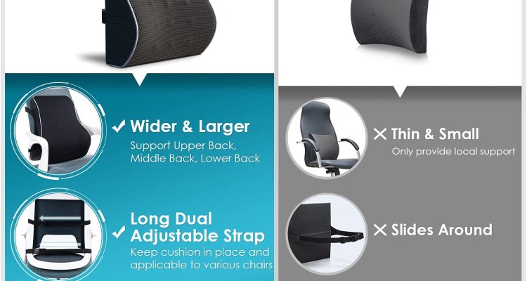 Lumbar Support Pillow for Office Chair – Designed ergonomically to relieve upper, mid, and lower back pain and back tightness