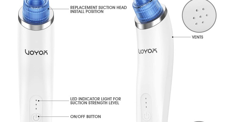 VOYOR Blackhead Remover – Pore Vacuum – Electric Face Vacuum Pore Cleaner Acne, White & Black Heads Removal, with 6 Suction Heads